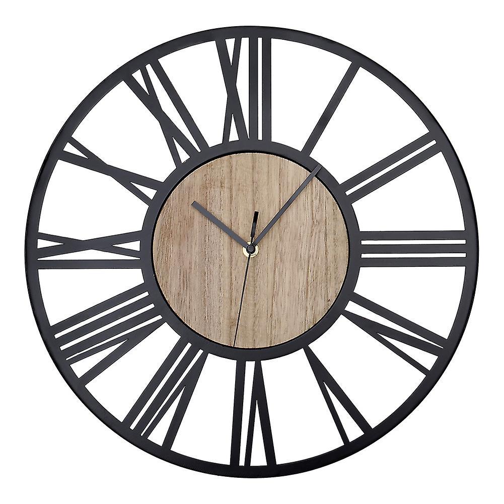 Living And Home Metal Wood Decorative Wall Clock with Roman Numerals