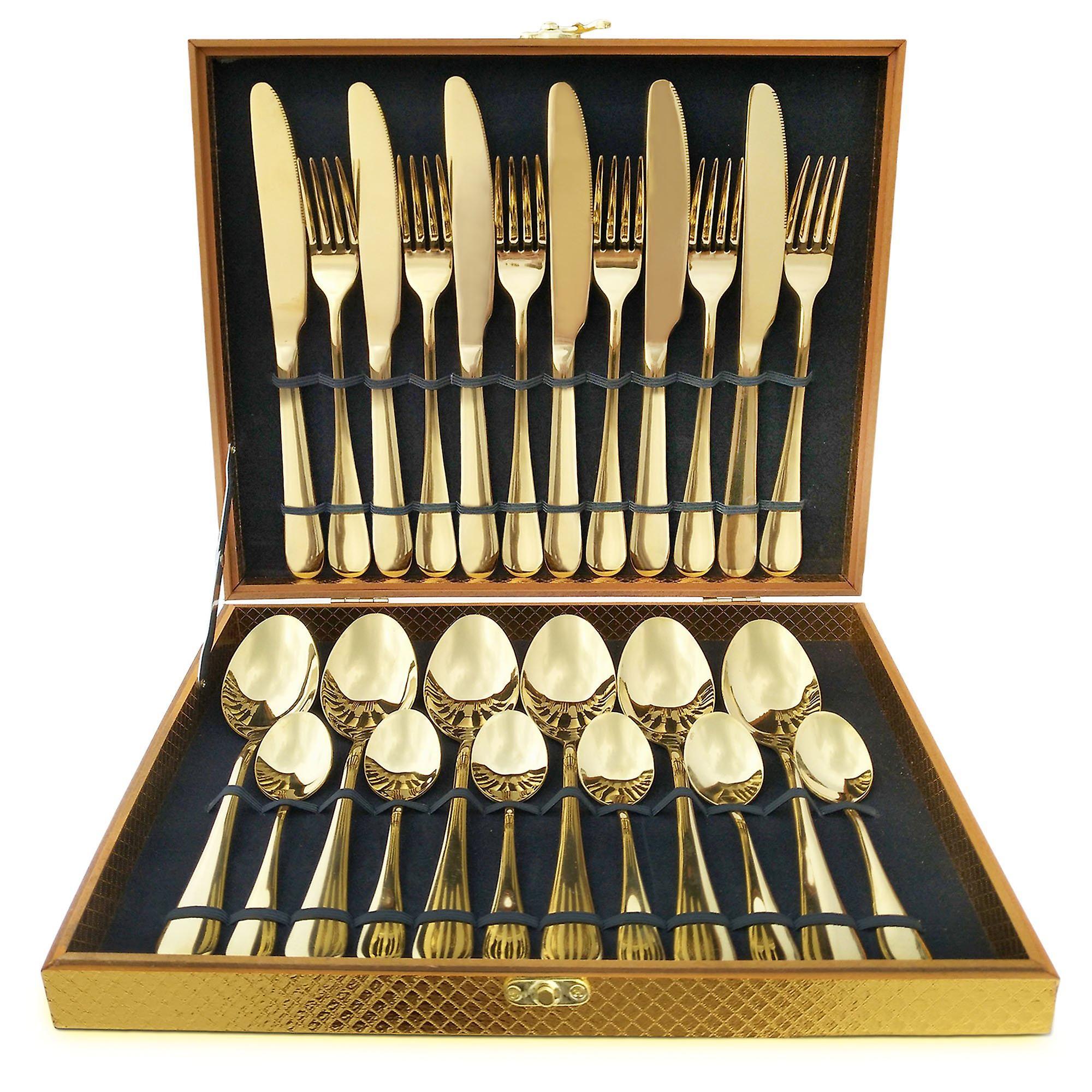 Shindat Modern Royal 24-pieces Gold Stainless Steel Cutlery Set For Wedding Festival Christmas Party, Service For 6