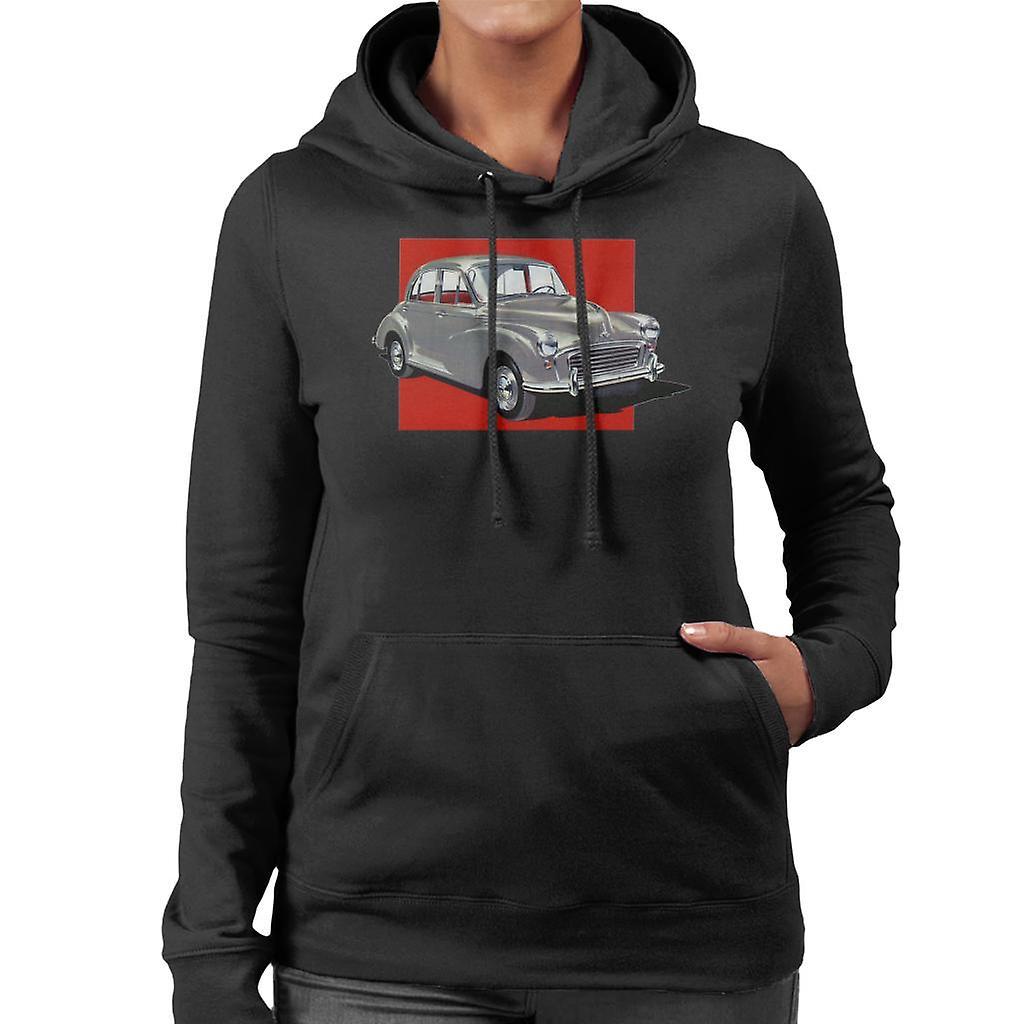 Morris Minor Red Background British Motor Heritage Women's Hooded Sweatshirt Black X-Large