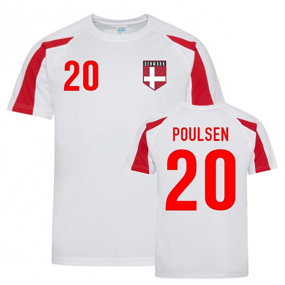 UKSoccerShop Yussuf Poulsen Denmark Sports Training Jersey (White-Red) XL (45-48 inch)