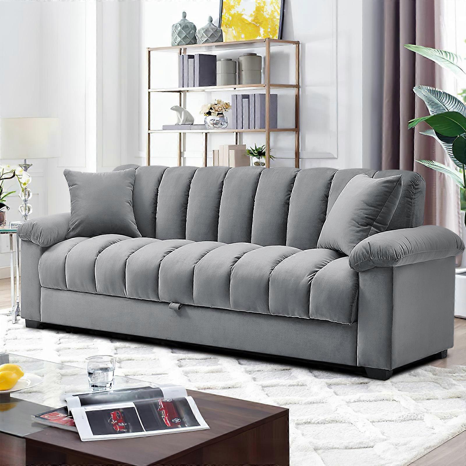 Living And Home Grey Tufted Storage Sleeper Sofa Bed 212x89x84cm