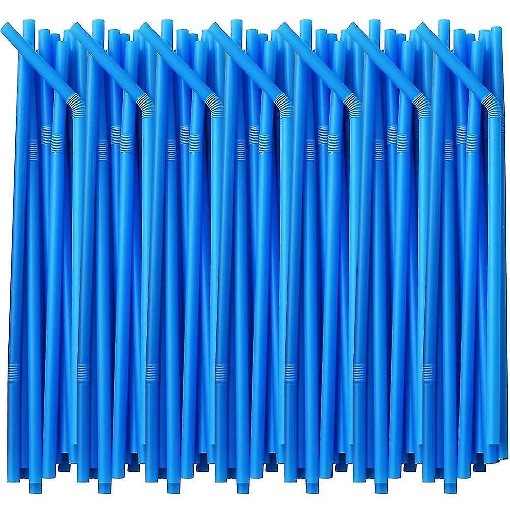 Bosheng 200 Pcs Flexible Plastic Drinking Straws, Extra Long Colorful Disposable Bendy Party Fancy Straws Dark Blue