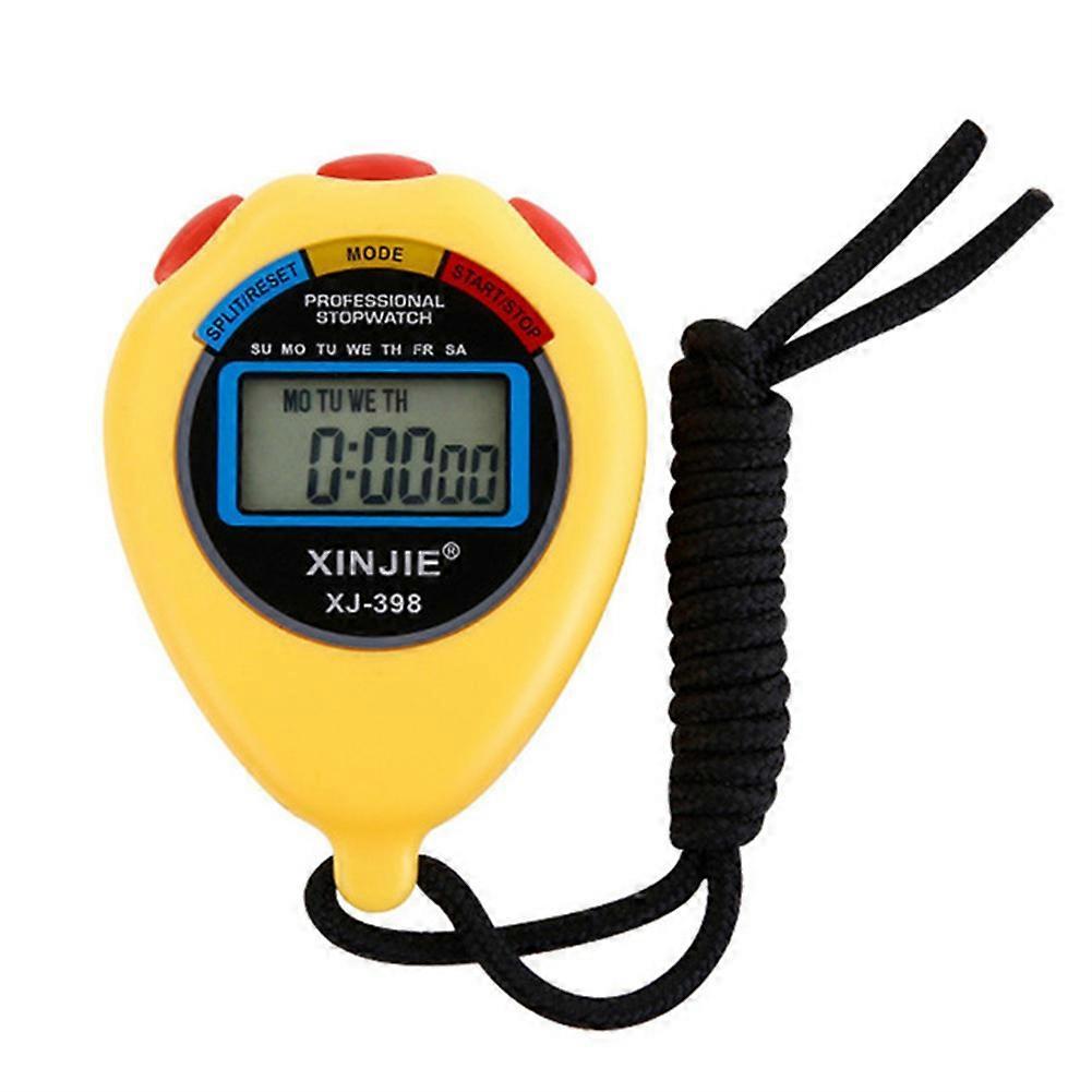 Lcd Waterproof Digital Stopwatch Sports Counter Chronograph Timer Odometer Watch Yellow