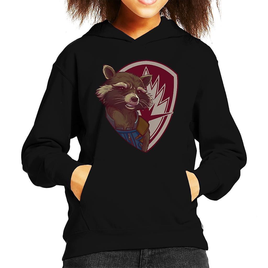 Marvel Guardians Of The Galaxy Vol 2 Rocket Raccoon Shield Kid's Hooded Sweatshirt Black X-Large (12-13 yrs)