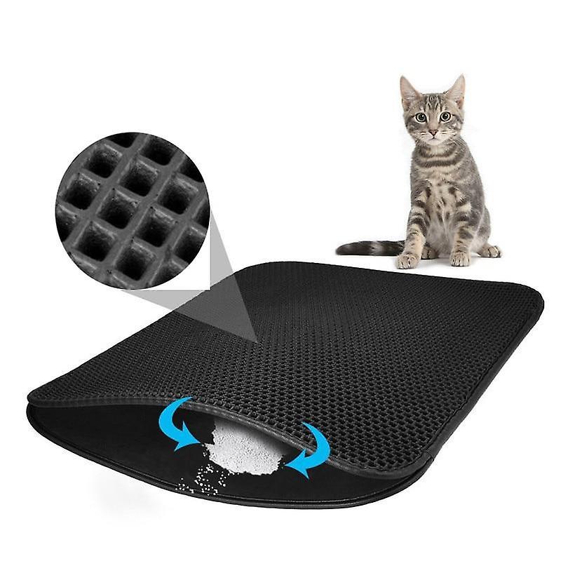 Slowmoose Waterproof Pet Cat Litter Mat, Double-layer Litter Cat Pads, Trapping Pet - Black 46x60cm Foldable