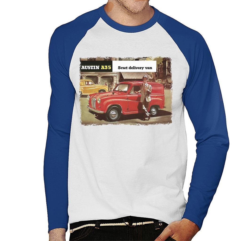 Austin A35 5cwt Delivery Van British Motor Heritage Men's Baseball Long Sleeved T-Shirt White/Royal Small