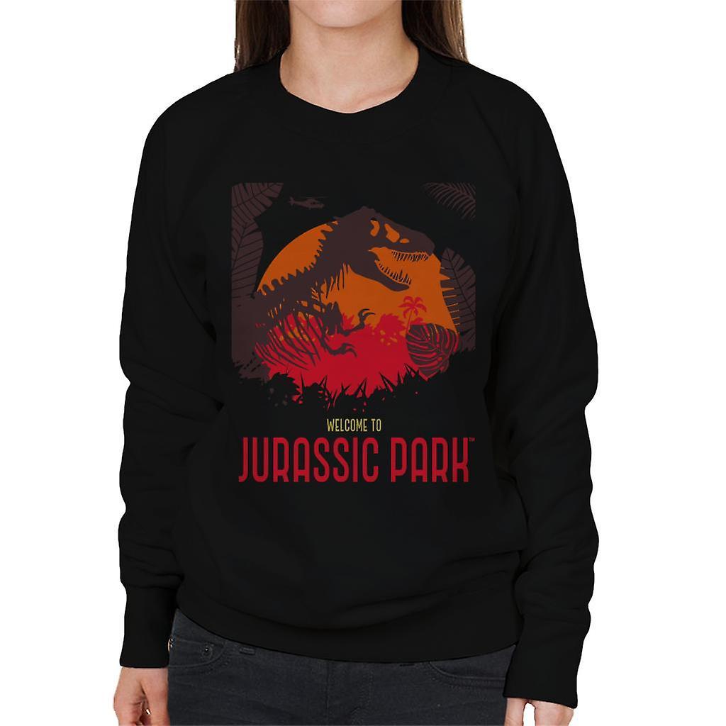 Jurassic Park Welcome To Jurassic Park T Rex Silhouette Women's Sweatshirt Black XX-Large