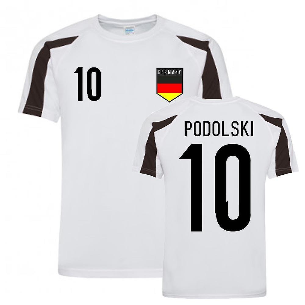 UKSoccerShop Lukas Podolski Germany Sports Training Jersey (White-Black) XL (45-48 inch)