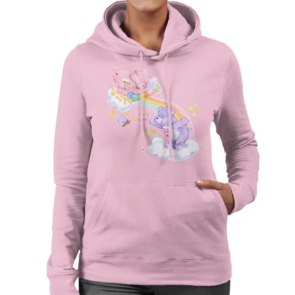 Care Bears Cheer Bear And Share Bear Unrolling A Rainbow Women's Hooded Sweatshirt Light Pink Small