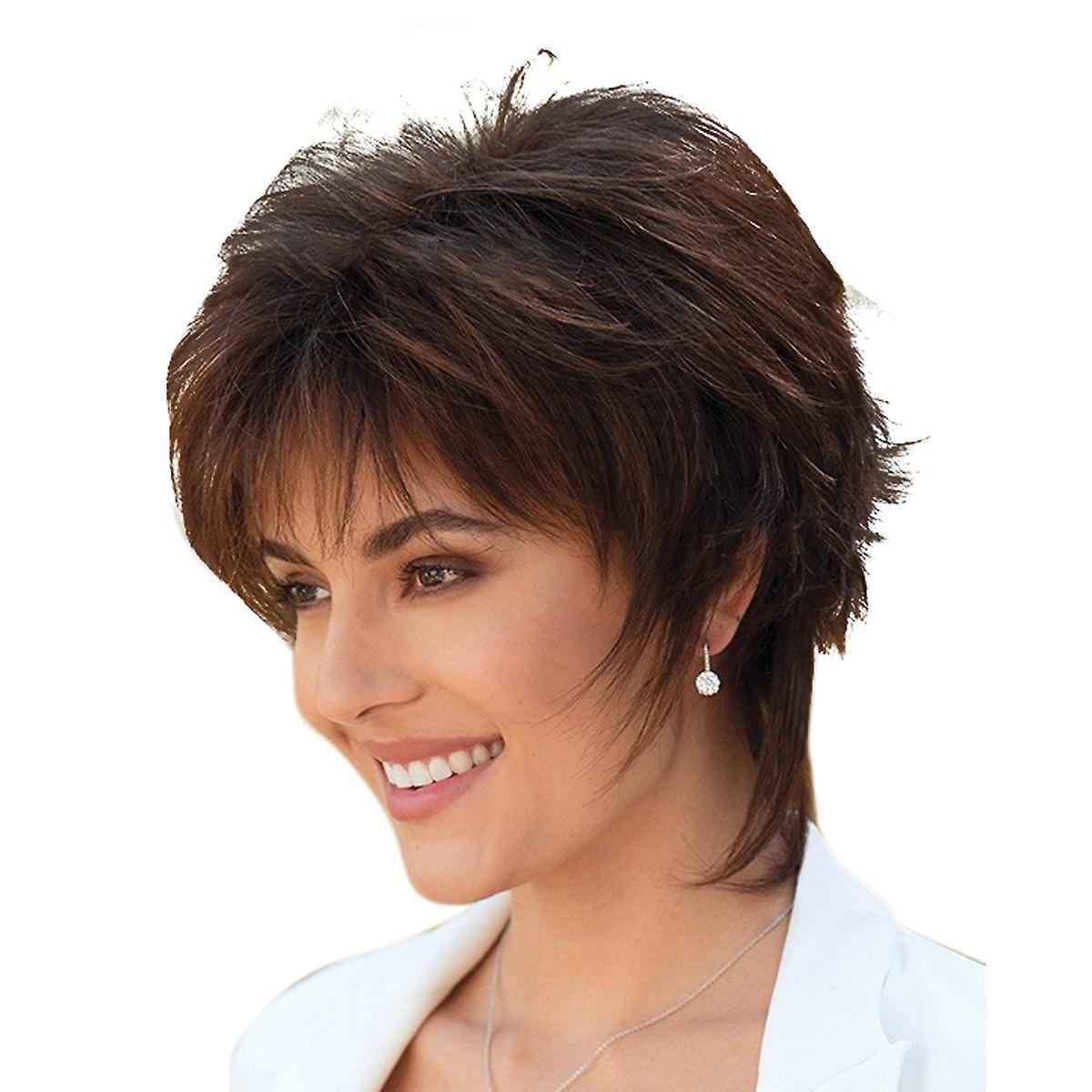 Manchalk Women Synthetic Wavy Bob Layered Pixie Short Hair Wigs brown