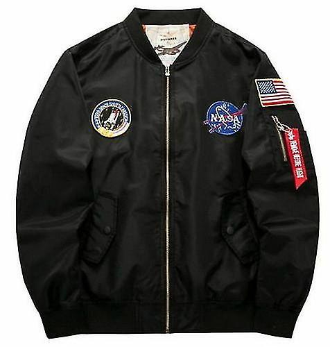 AFFINEST New Men Embroidered Nasa Jacket Military Army Flight Bomber Thin Jacket Black XXXL