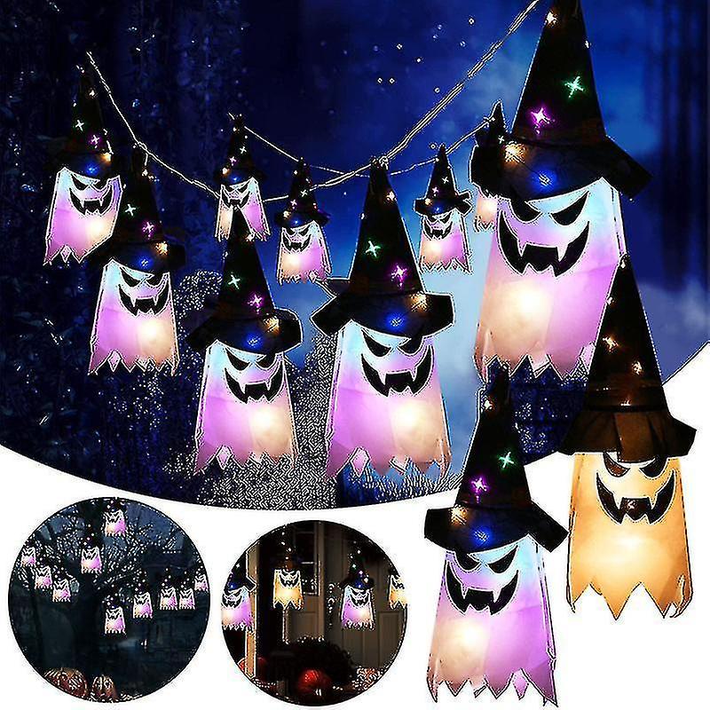 Halloween Lights Halloween Decoration Ghost Led Lights Glowing Horror Props Ghost Witch Hat Hanging Lamp Ho B