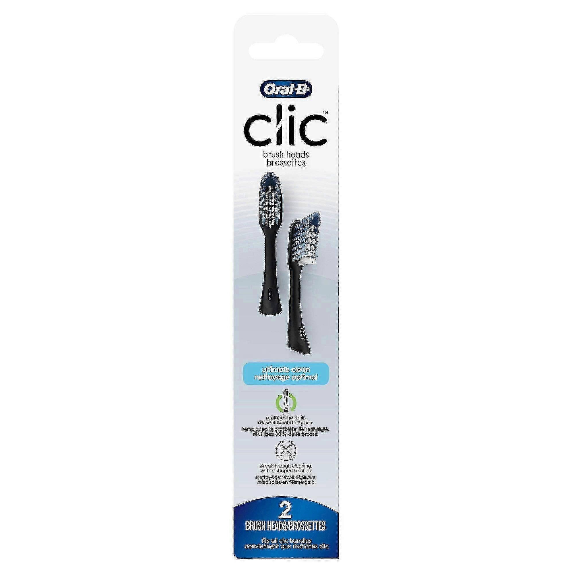 Oral-b Clic Toothbrush Ultimate Clean Replacement Brush Heads, Black, 2 Ea