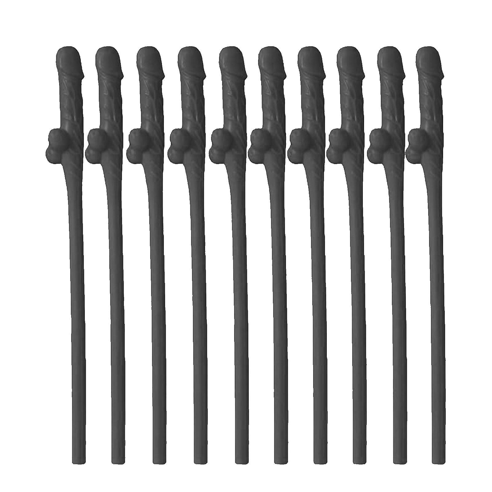 Fongwan 10 Pack Drinking Straws, Reusable Funny Pennis Straws, 19cm Plastic Straws For Bars, Hen Party, Wedding 10pcs-black