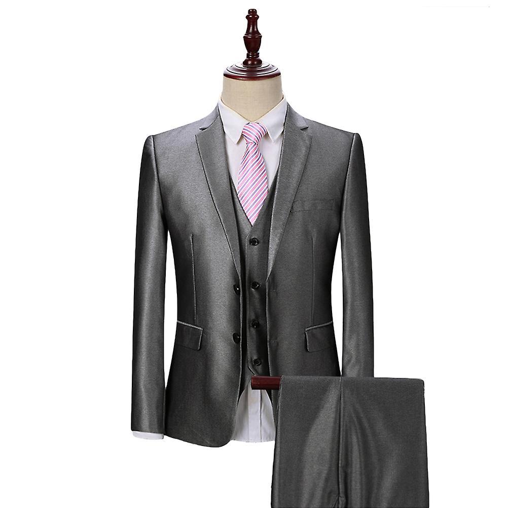 Allthemen Men's Two-Button Grey Slim Suit Dress 3-Piece Suit M