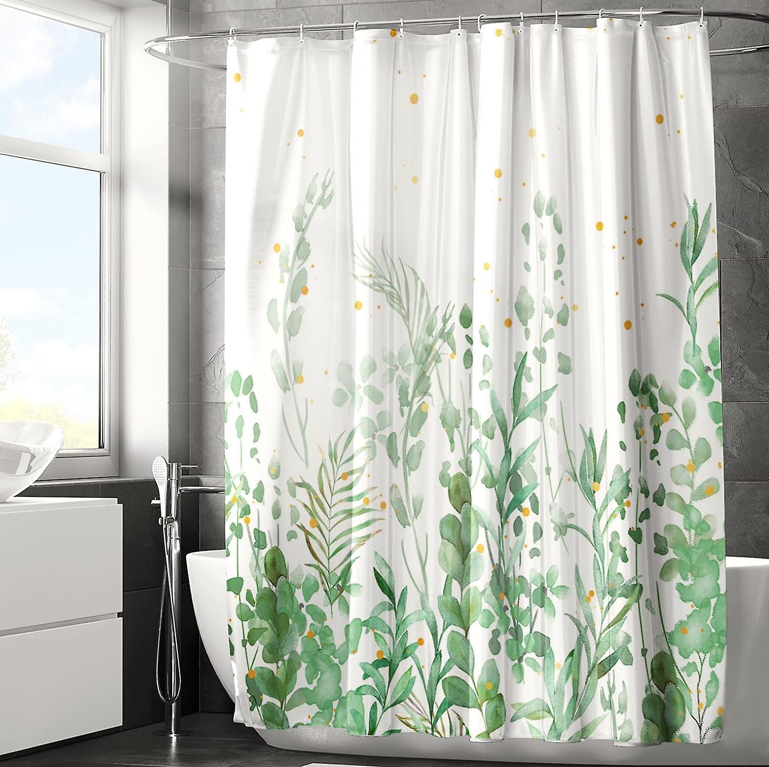 Ubiuo Shower Curtain Mould Proof Resistant For Wet Room, 180 X 200 Cm Floral Curtains Shower Green For Waterproof, Polyester Bath Shower Curtains W...