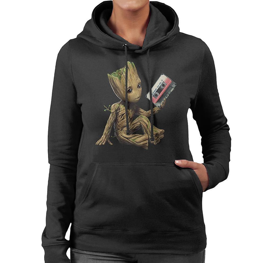 Marvel Guardians Of The Galaxy Vol 2 Groot Holding Awesome Mix Women's Hooded Sweatshirt Black XX-Large