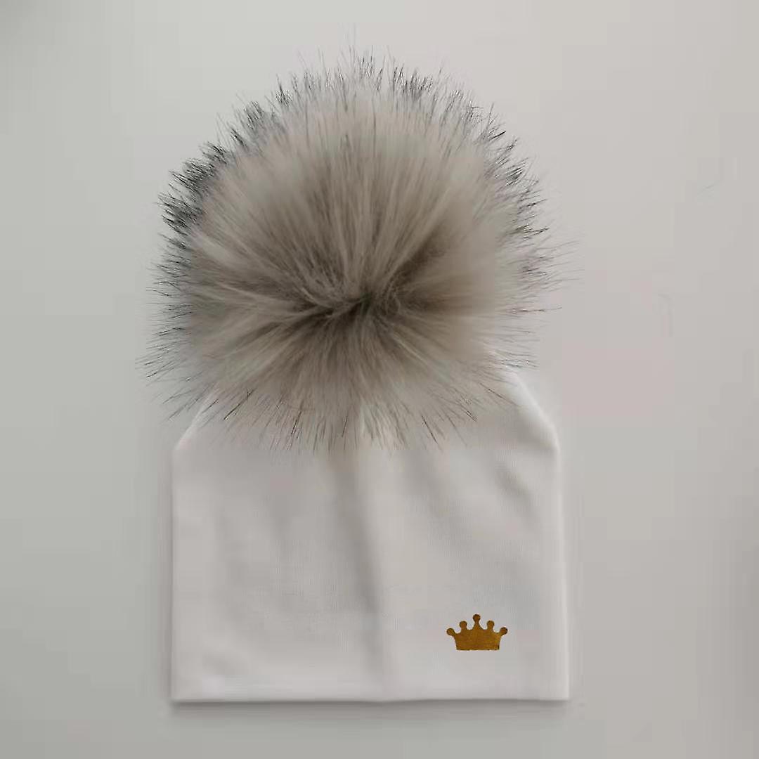 Slowmoose Baby Cotton Hats, Pom Crown Hat 6 months to 1 year / 1 white-6