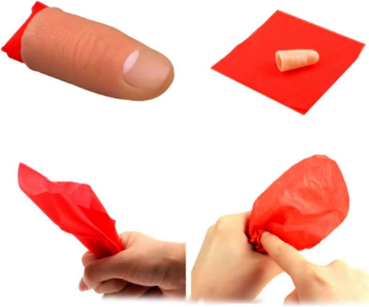 Uta 5 Sets Disappearing Silk Fake Thumb Tip Magic Trick Reality Magician Finger Thumb Tip with Red Silk Magic Props