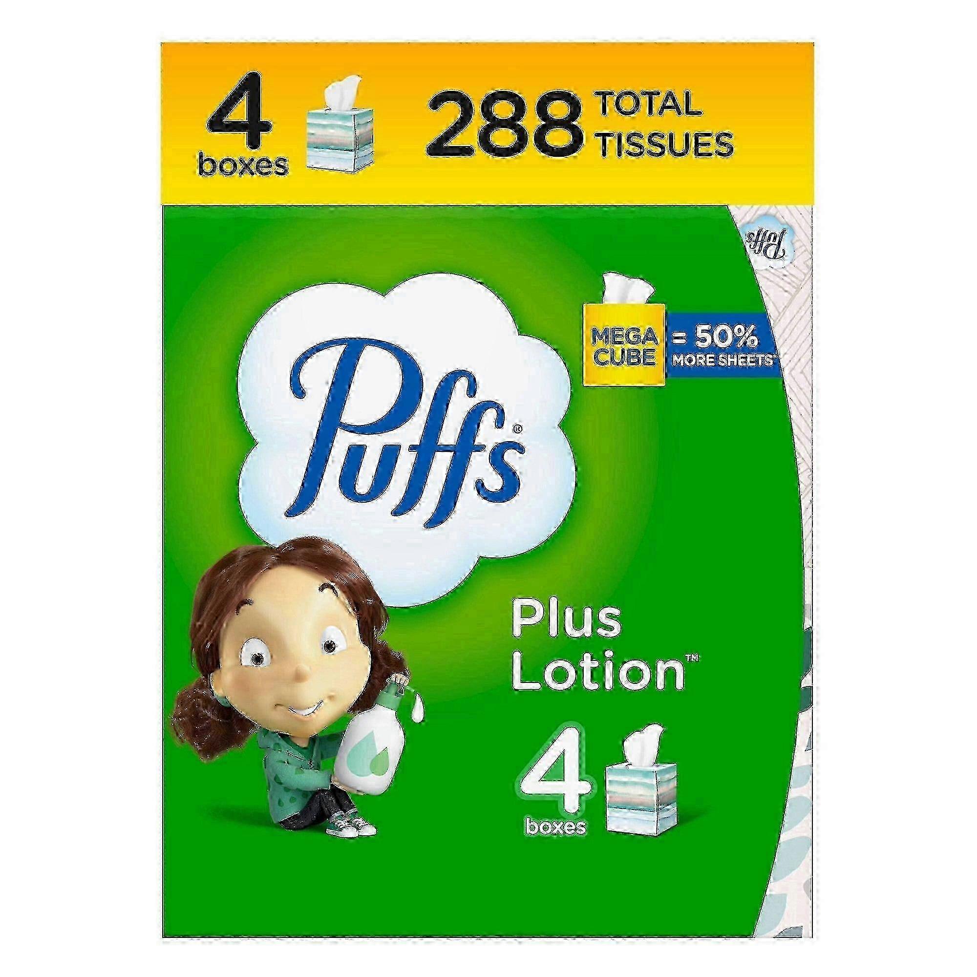 Puffs Plus Lotion Facial Tissue, 72 Sheets X 4 Boxes