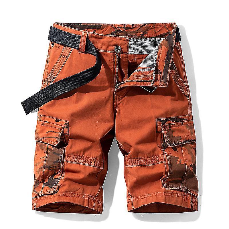 Cytlv Men's Summer Cargo Shorts Cotton Bermuda Casual Short Pants Multi-pocket Design Short Cargo Pants Red 34