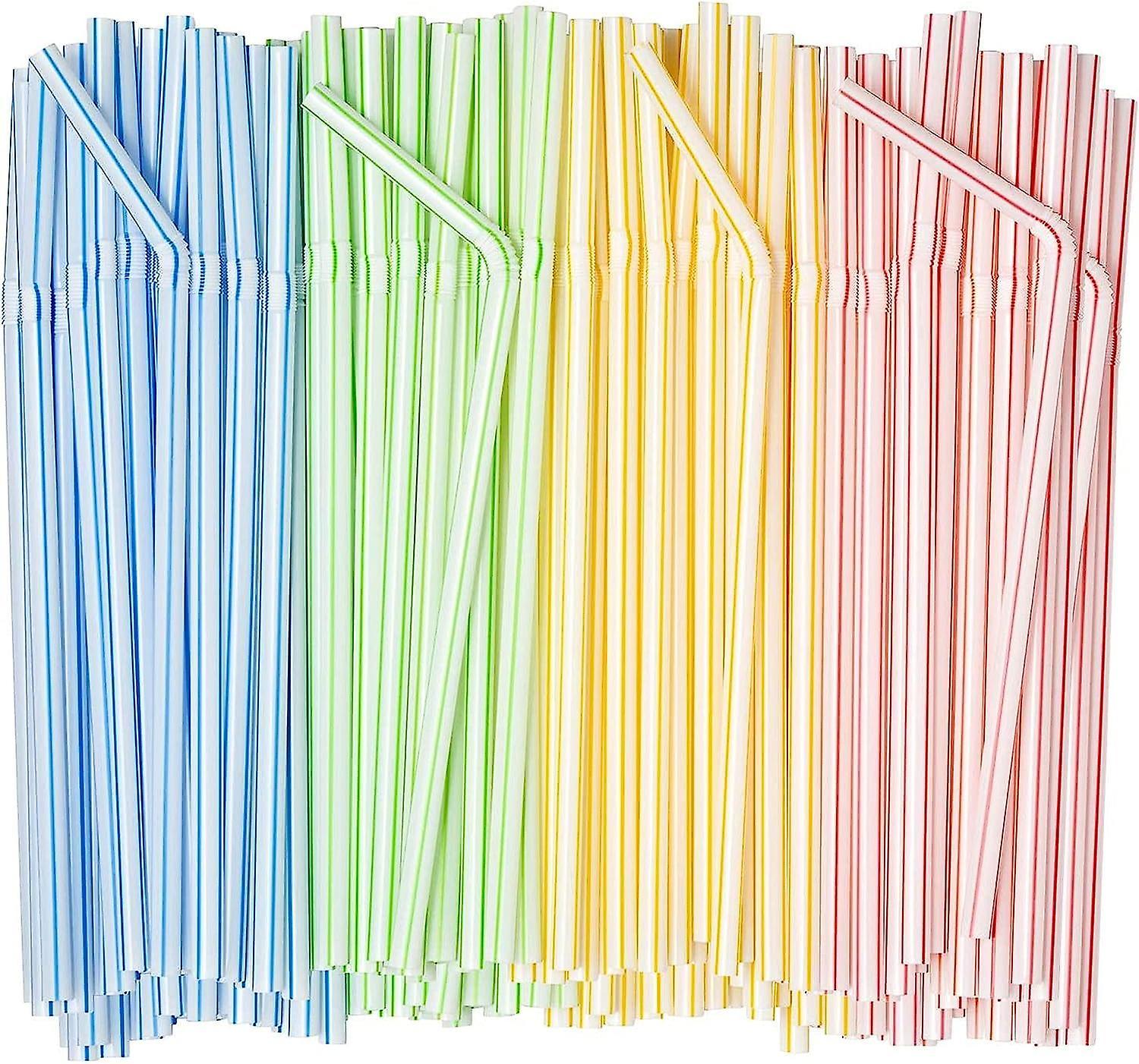 Kensty Plastic Straws, 200 Packs Of Straws Drinking Plastic Straws Reusable Curly Straws Reusable Straw Multicolor Striped Bendable Straws Flexible...