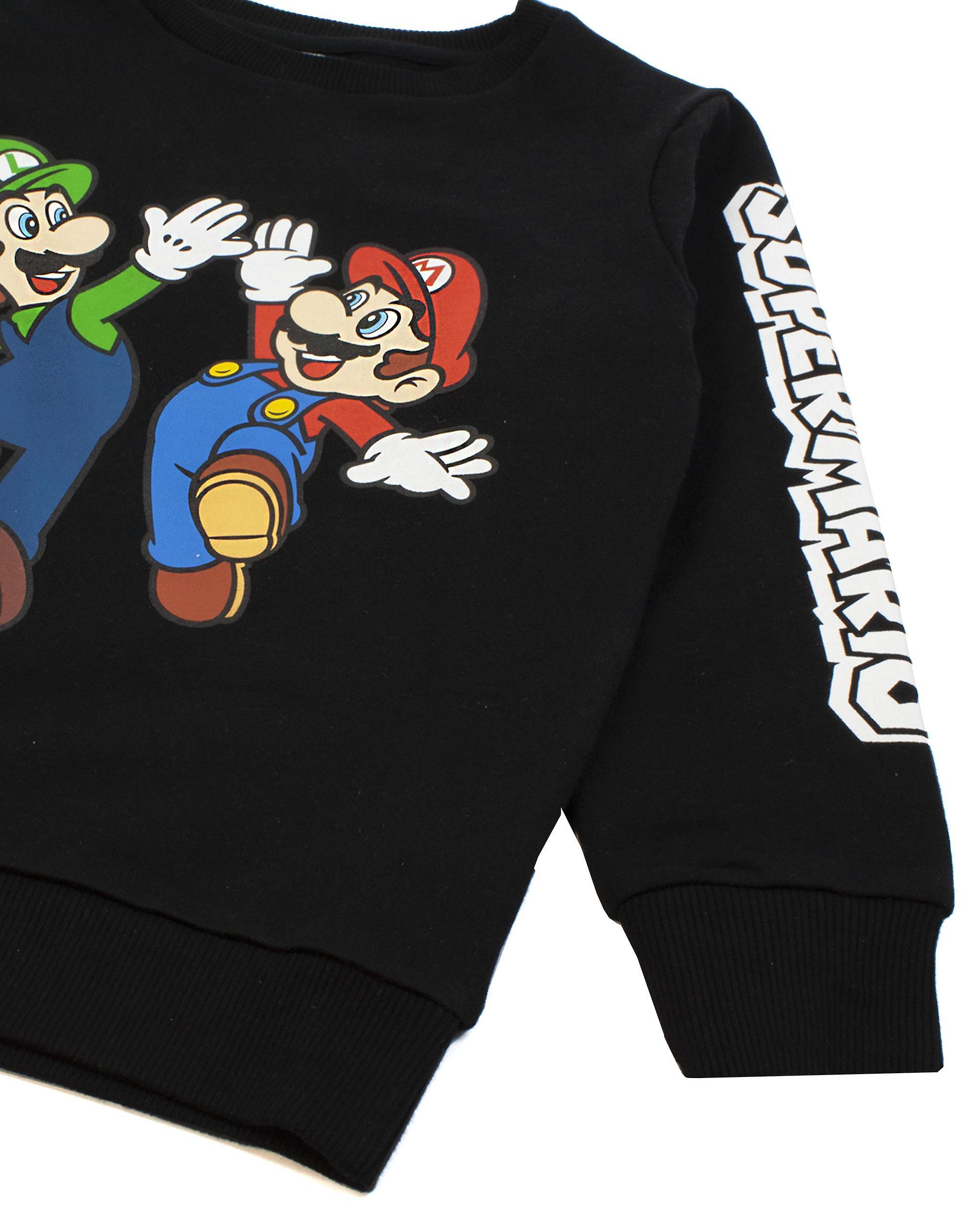 Super Mario Nintendo Boys Sweatshirt Black Multi-Character Placement Print 9-10 Years