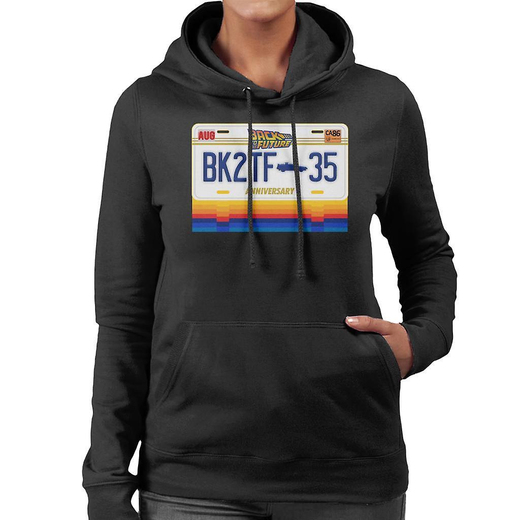 Back to the Future 35th Anniversary License Plate Design Women's Hooded Sweatshirt Black Small