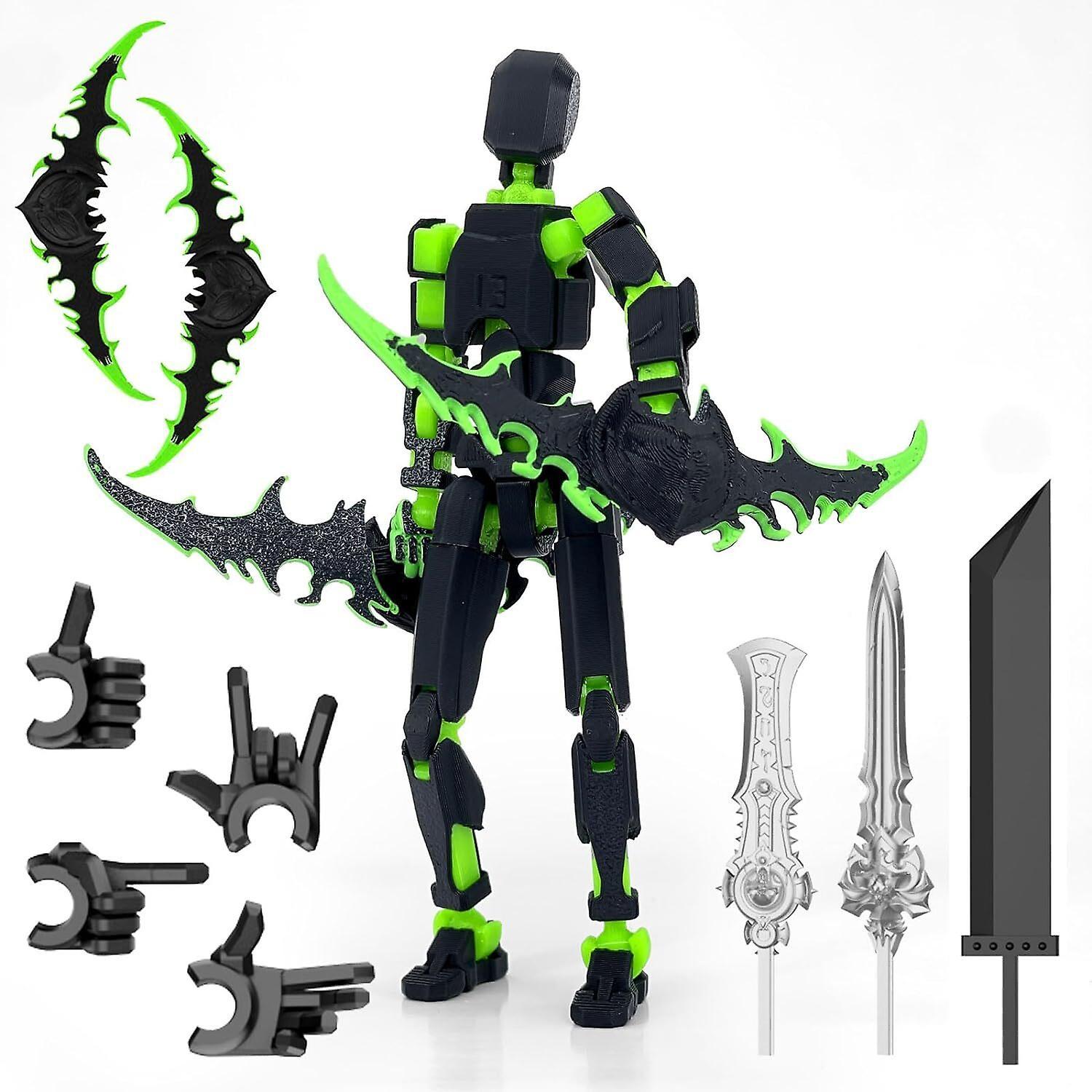 Gemdeck T13 Action Figure Set, Titan 13 Robot Action Figure 3D Printed Robo Articulated black green