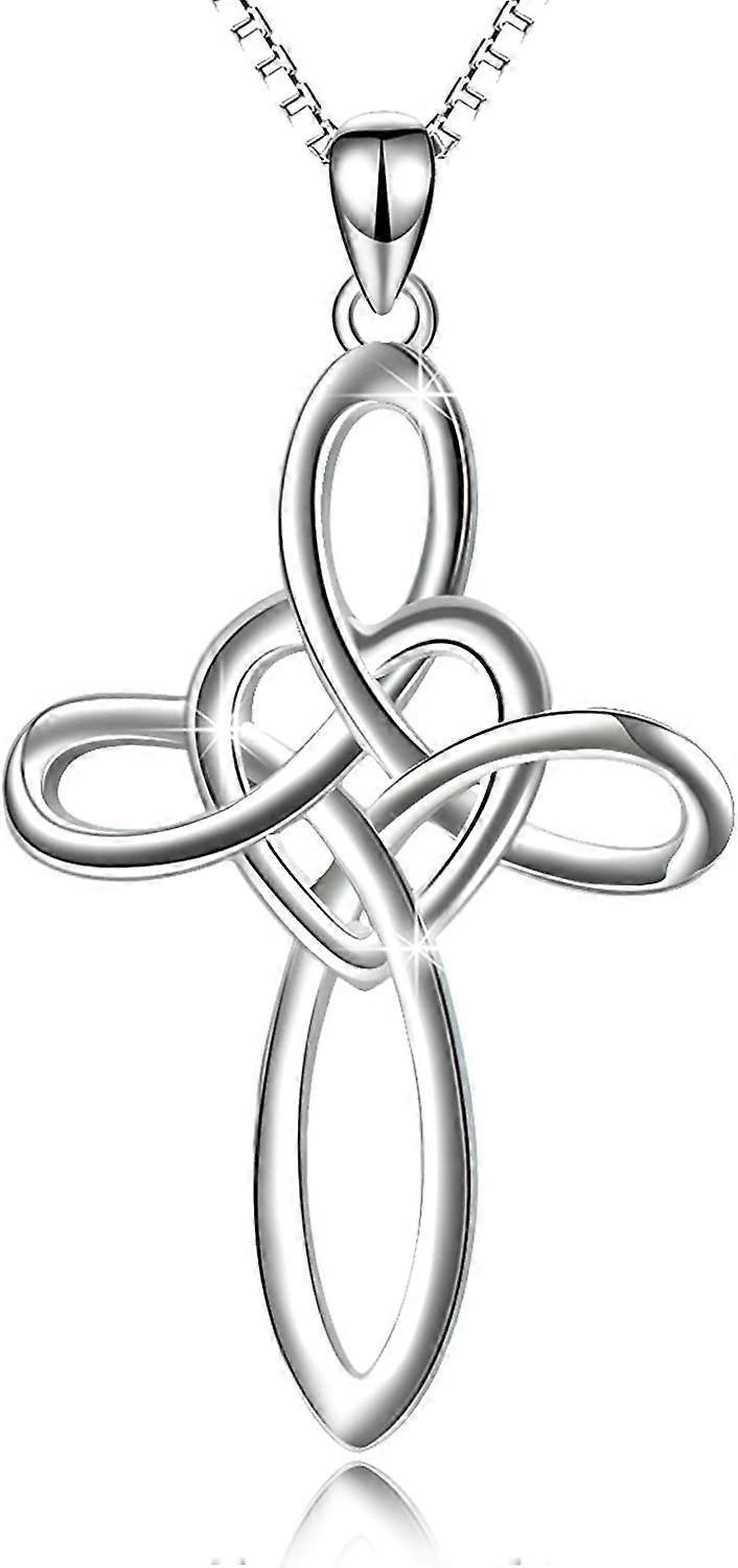 Ubiuo Celtic Knot Cross Necklace Sterling Silver Infinity Love Heart Pendant Necklace