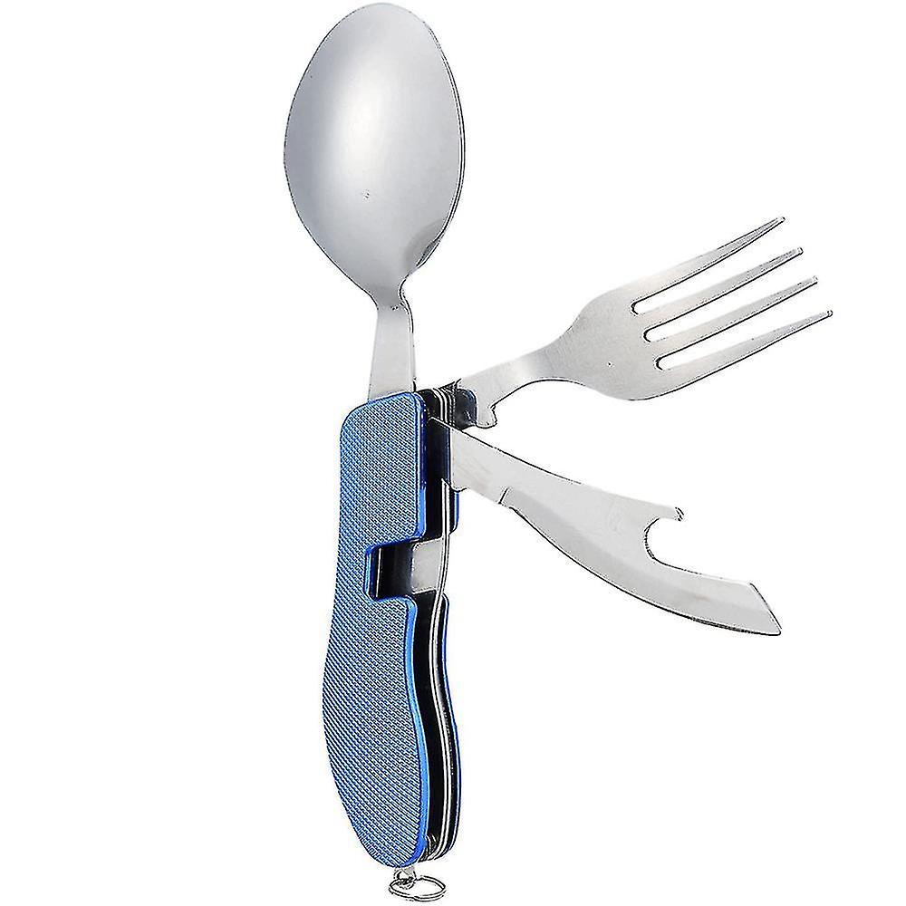 Tianzun 4-in-1 Camping Utensils Cutlery Set (fork/spoon/knife/bottle Opener) Blue