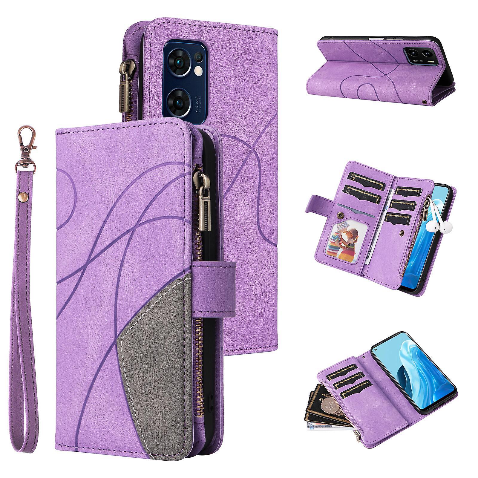 Foxdock Compatible With Oppo Find X5 Lite Wallet Case With Card Slots Pu Leather Zipper Flip Folio Cover Purple