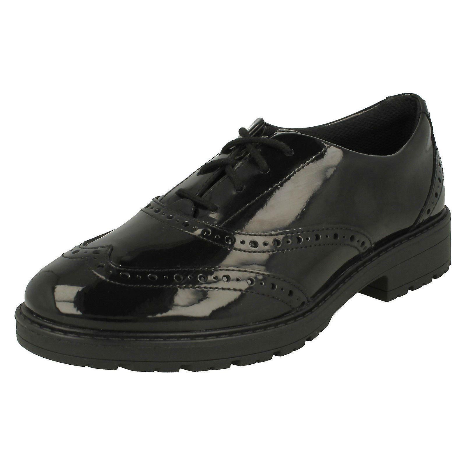 Girls Clarks Lace Up Brogue Detailed School Shoes Loxham Brogue Y Black UK 8.5