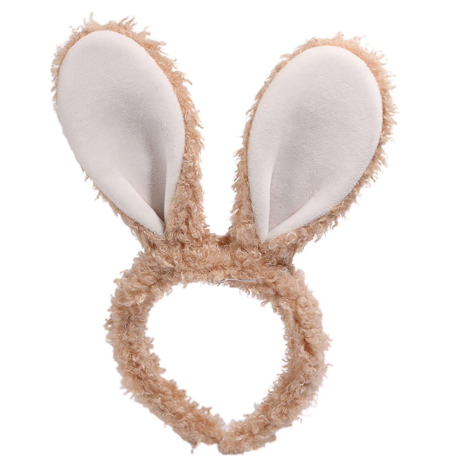 Tuelaly Head Hoop Lovely Decorative Anti-slip Cute Plush Rabbit Ears Headband Hair Accessories Khaki