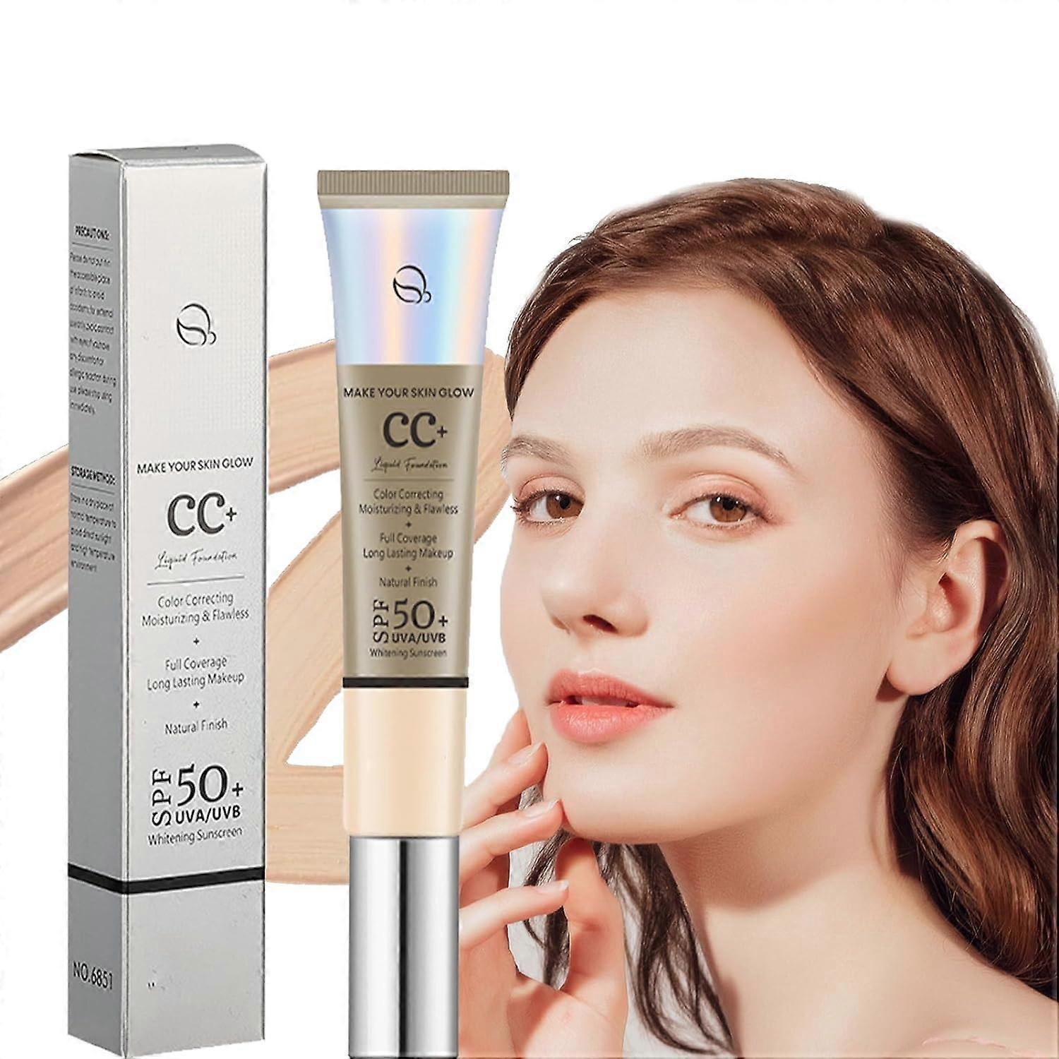 Unbrand CC Cream With SPF 50,Cover Concealer Foundation Make-Up, CC Moisturising Cream, Colour Correcting Foundation Natural