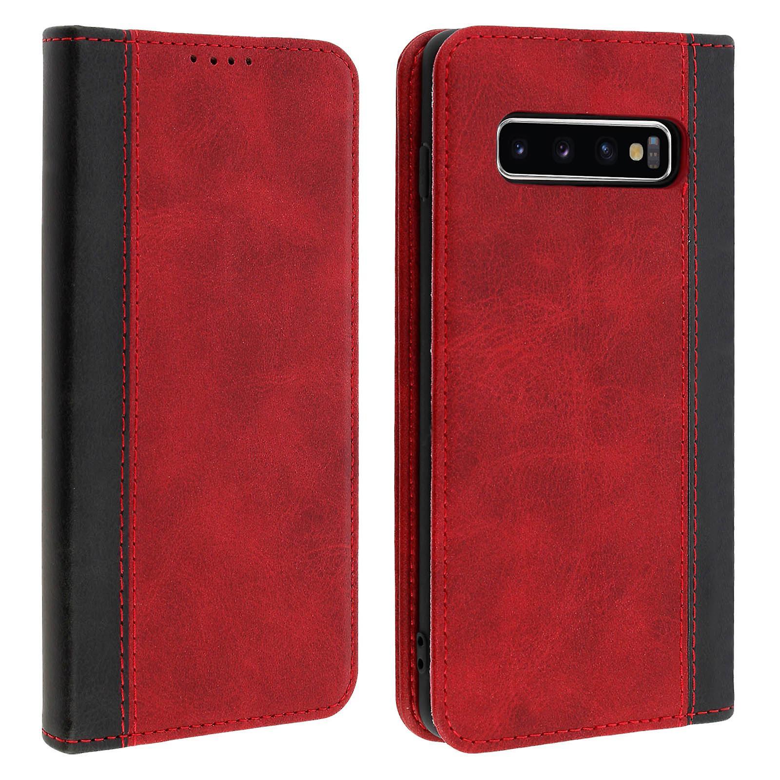 Avizar Galaxy S10 Plus Folio Case Storage Card Video Stand Red