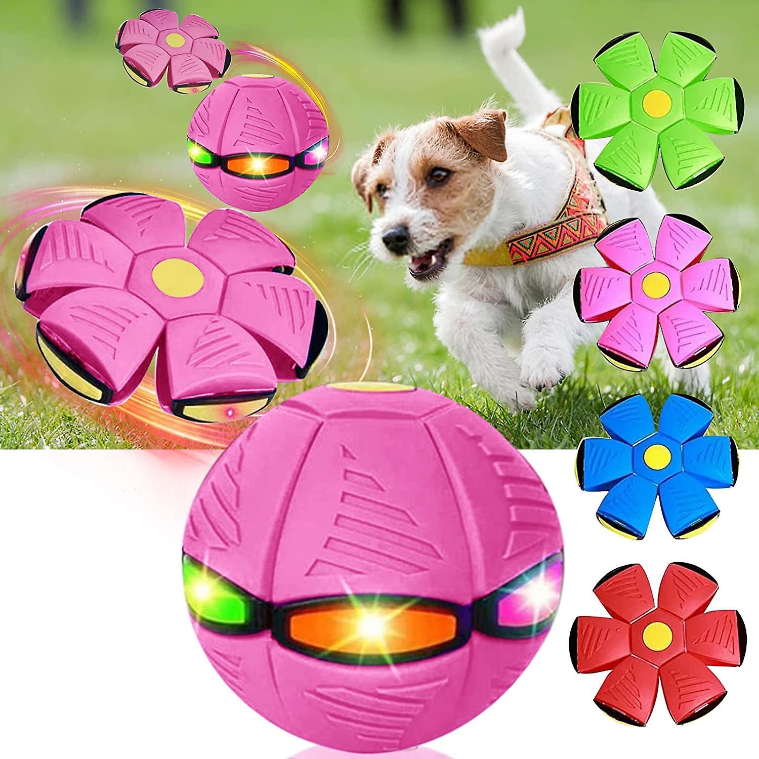 Frusde 2023 New Pet Toy Flying Saucer Ball, Flying Saucer Ball Dog Toy, Pet Toy Flying Saucer, With 6 Led Light Pink