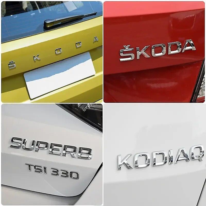 Hikig For Skoda Fabia Kamiq Karoq Kodiaq Octavia Rapid Superb Yeti Car Trunk Letters Emblem Logo Sticker Front Rear Badge Glossy Black silver