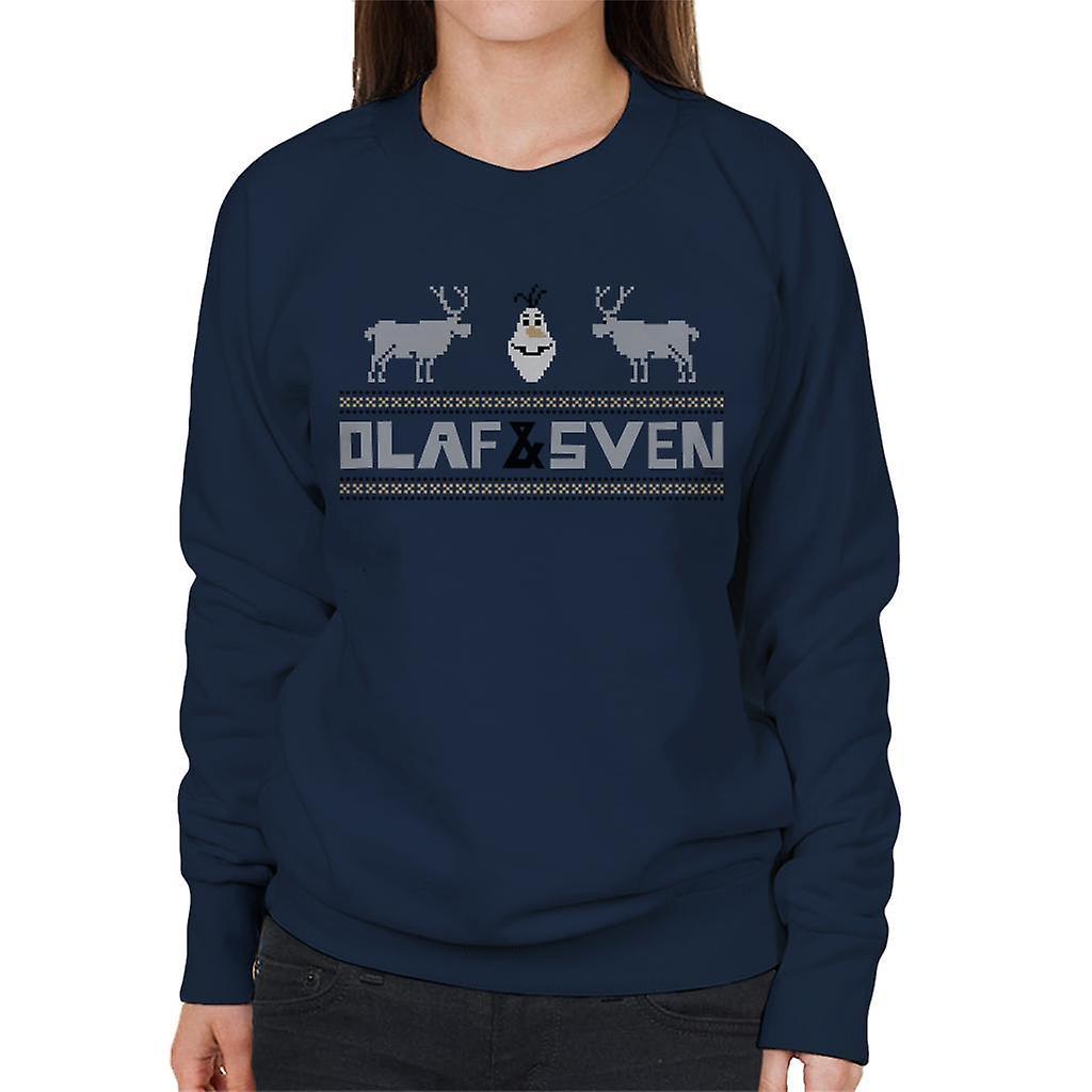 Disney Frozen Olaf And Sven Pixel Design Women's Sweatshirt Navy Blue X-Large