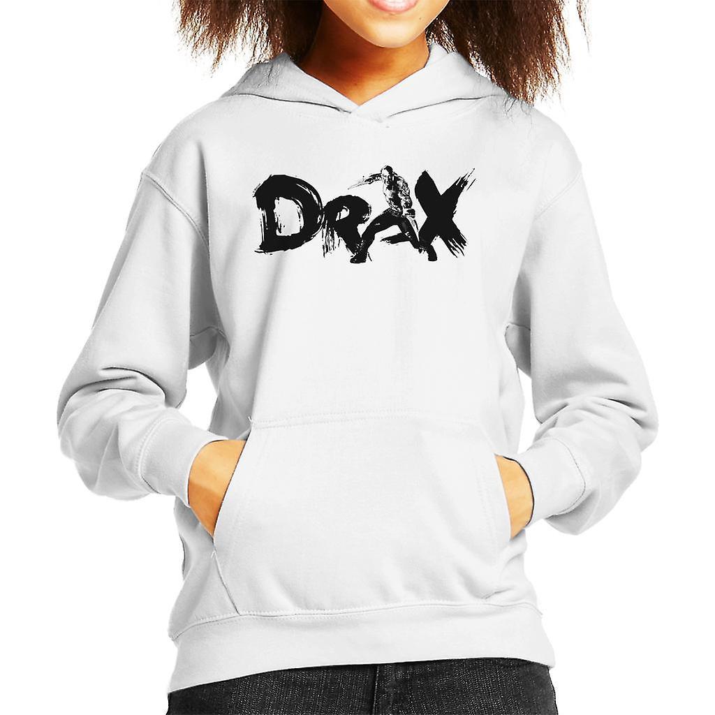 Marvel Guardians Of The Galaxy Vol 2 Drax Brushed Text Kid's Hooded Sweatshirt White X-Large (12-13 yrs)