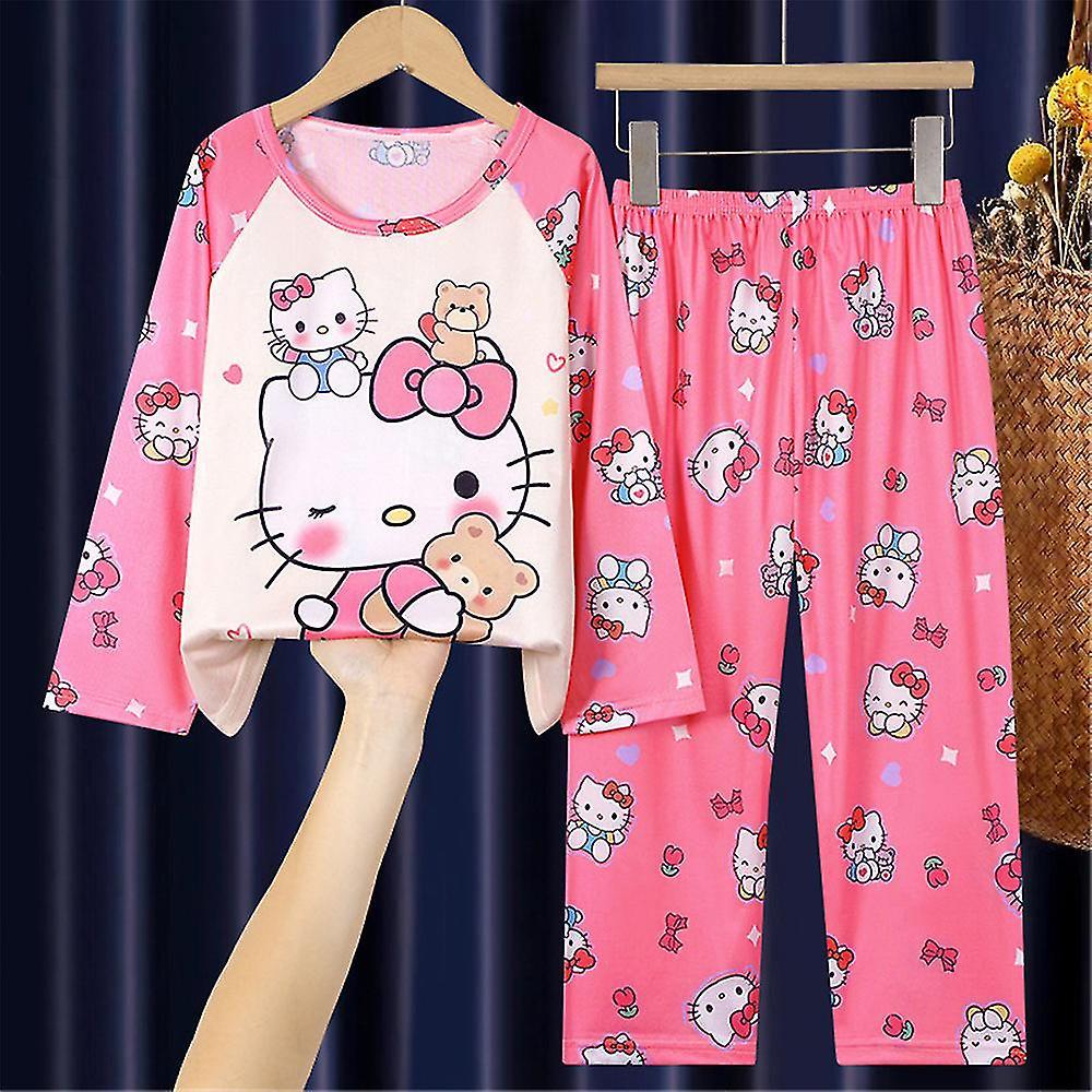 Kids Girls Sanrio Printed Pajamas Set Long Sleeve Tops Pants Sleepwear Nightwear Loungewear Gifts 4-12 Years SHznv Hello Kitty 4-5 Years