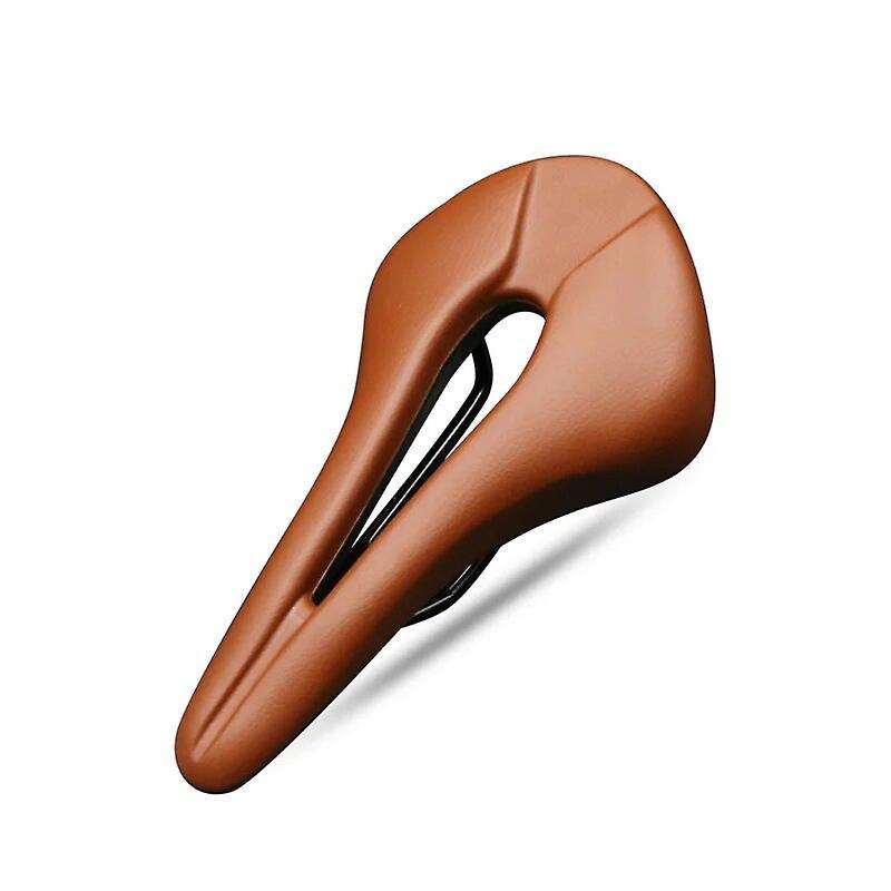 Bicaco Bicycle Saddle Breathable Hollow Design Pu Leather Soft Comfortable Seat Mtb Mountain Road Bike One-piece Cushion Cycling Parts Light Brown