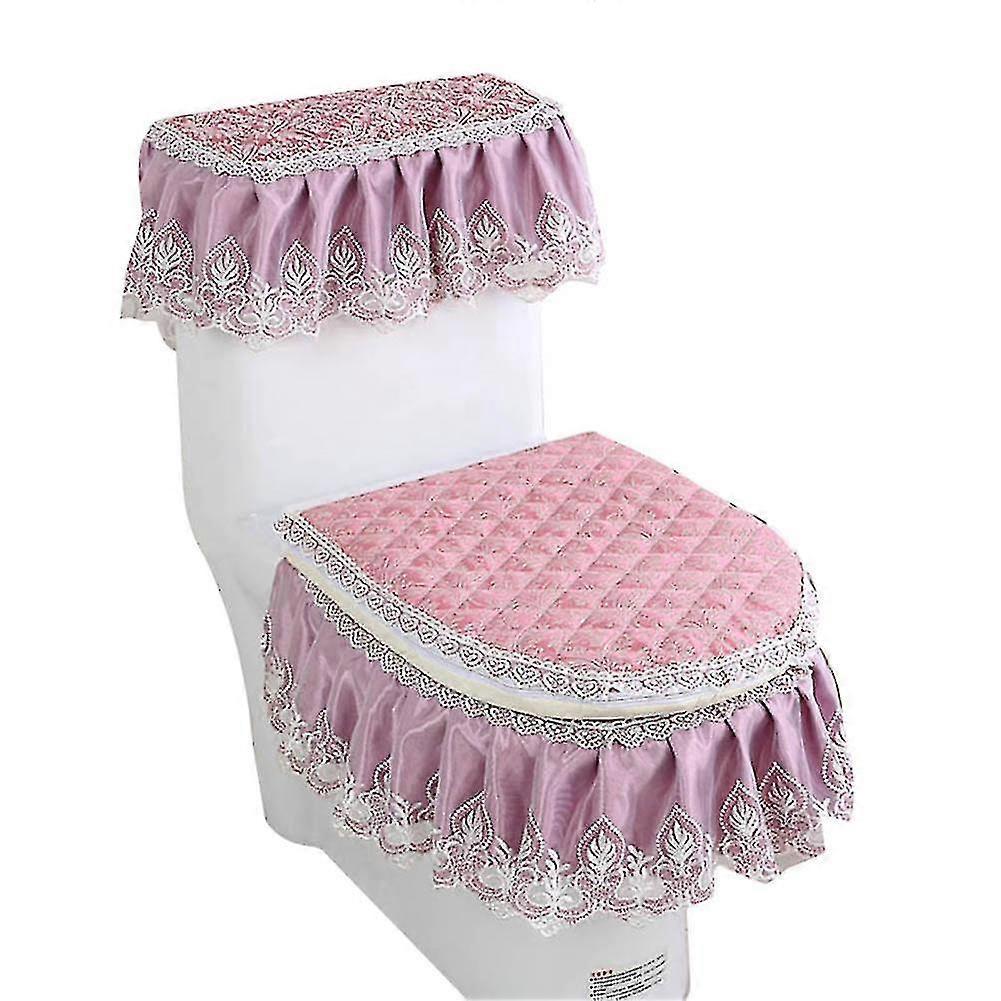 Dilande 3pcs Set Toilet Seat Cover Lace Zipper D Overcoat Wc Durable Rat Mats