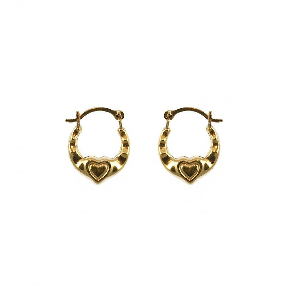 Women's Eternity 9ct Gold Small Heart Kids Creole Hoop Earrings