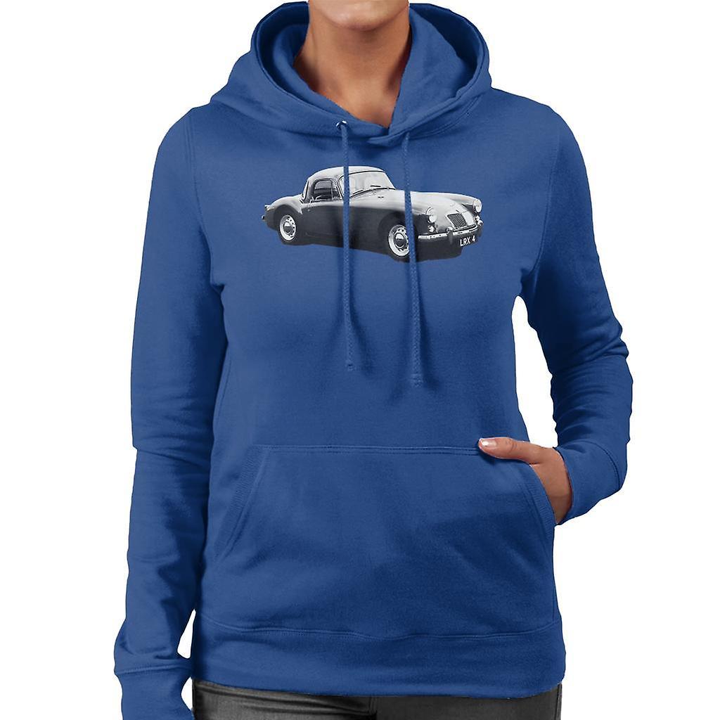 MG Side View British Motor Heritage Women's Hooded Sweatshirt Royal Blue Small