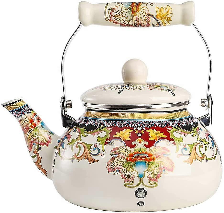 Boeyaa Floral Tea Kettle for Stove Top Whistling Tea Kettle, 2. 5L Large Enamel Tea Kettle