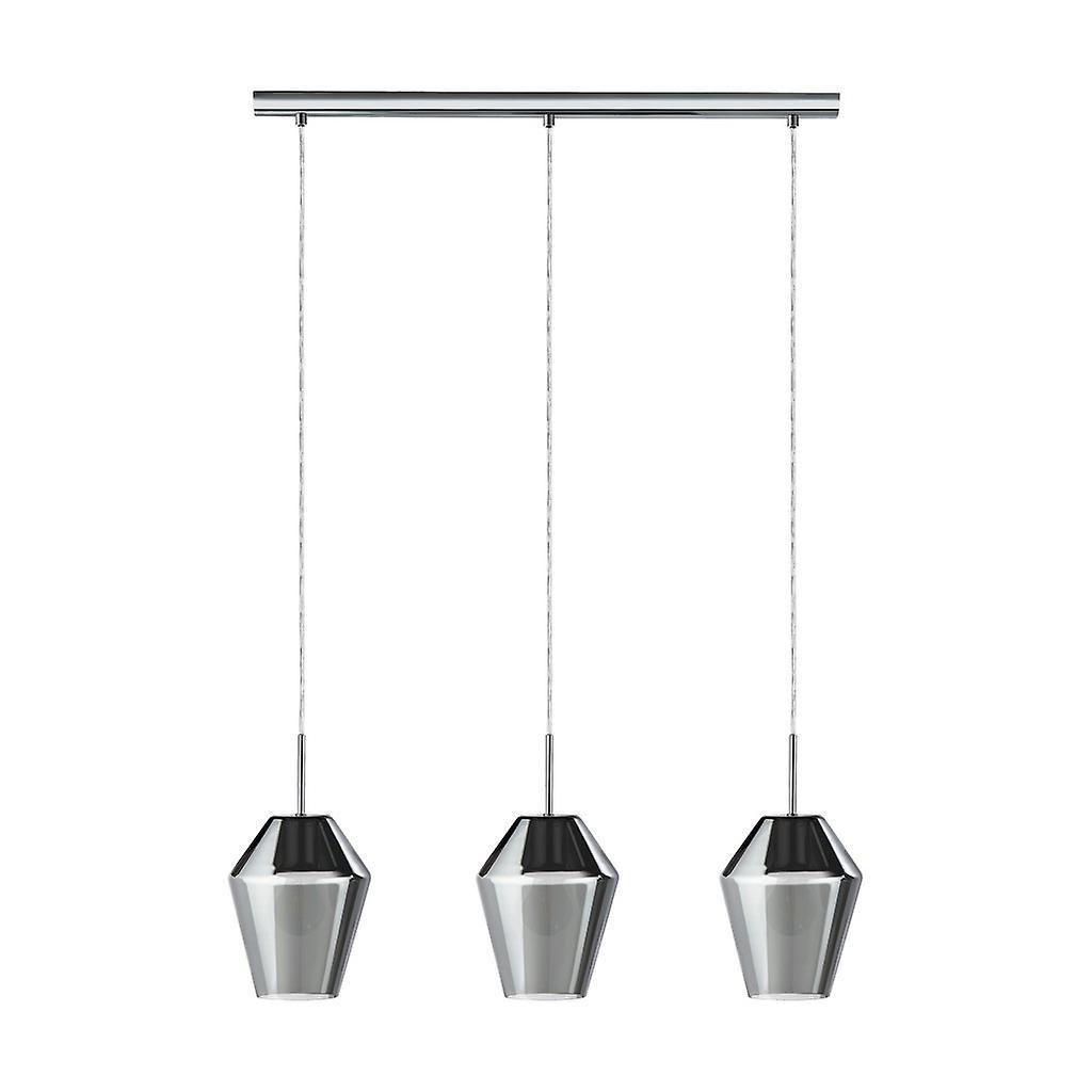 Eglo Lighting Murmillo 3 Light Ceiling Pendant Bar Polished Chrome, Smoked Glass, E27