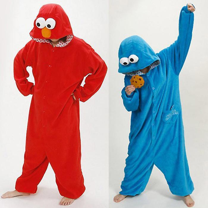 Sdctv Red Blue Sesame Street One-piece Pajamas For Boys And Girls, Autumn And Winter Fleece Couple Home Clothes M