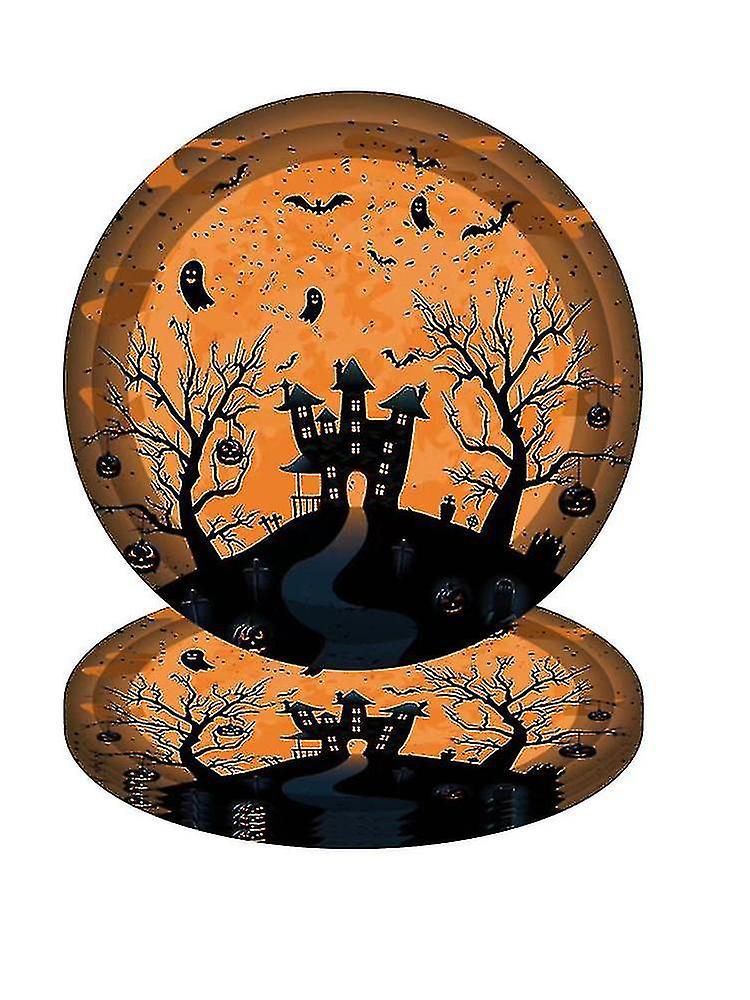 Tianzun New Halloween Themed Party Tableware Set Tablecloth Paper Plate Banner Paper Towel Decoration Set Party Supplies Decoration 7 inch plate 16pcs