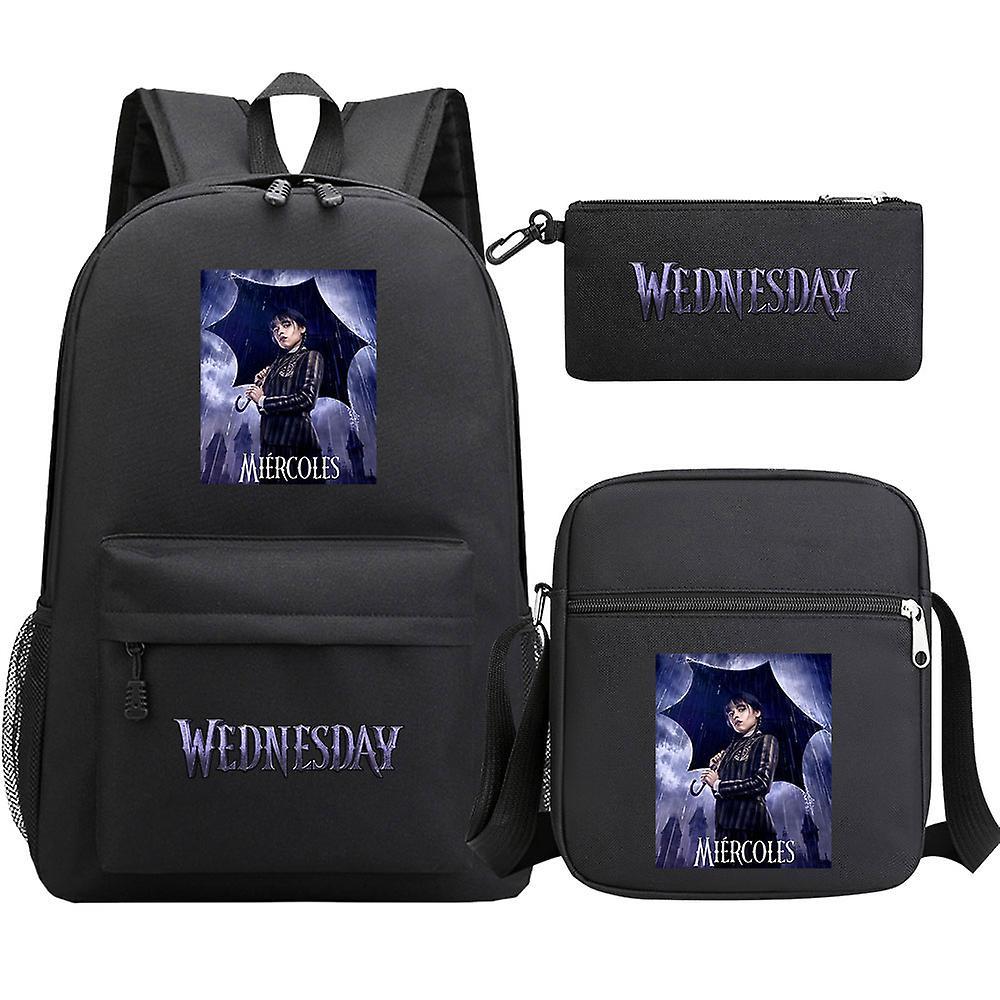 Htclv Wednesday Addams Backpack 3pcs/set School Bags For Girls Boy Laptop Travel Knapsack Women Rucksack Shoulder Bags Pen Case picture color16